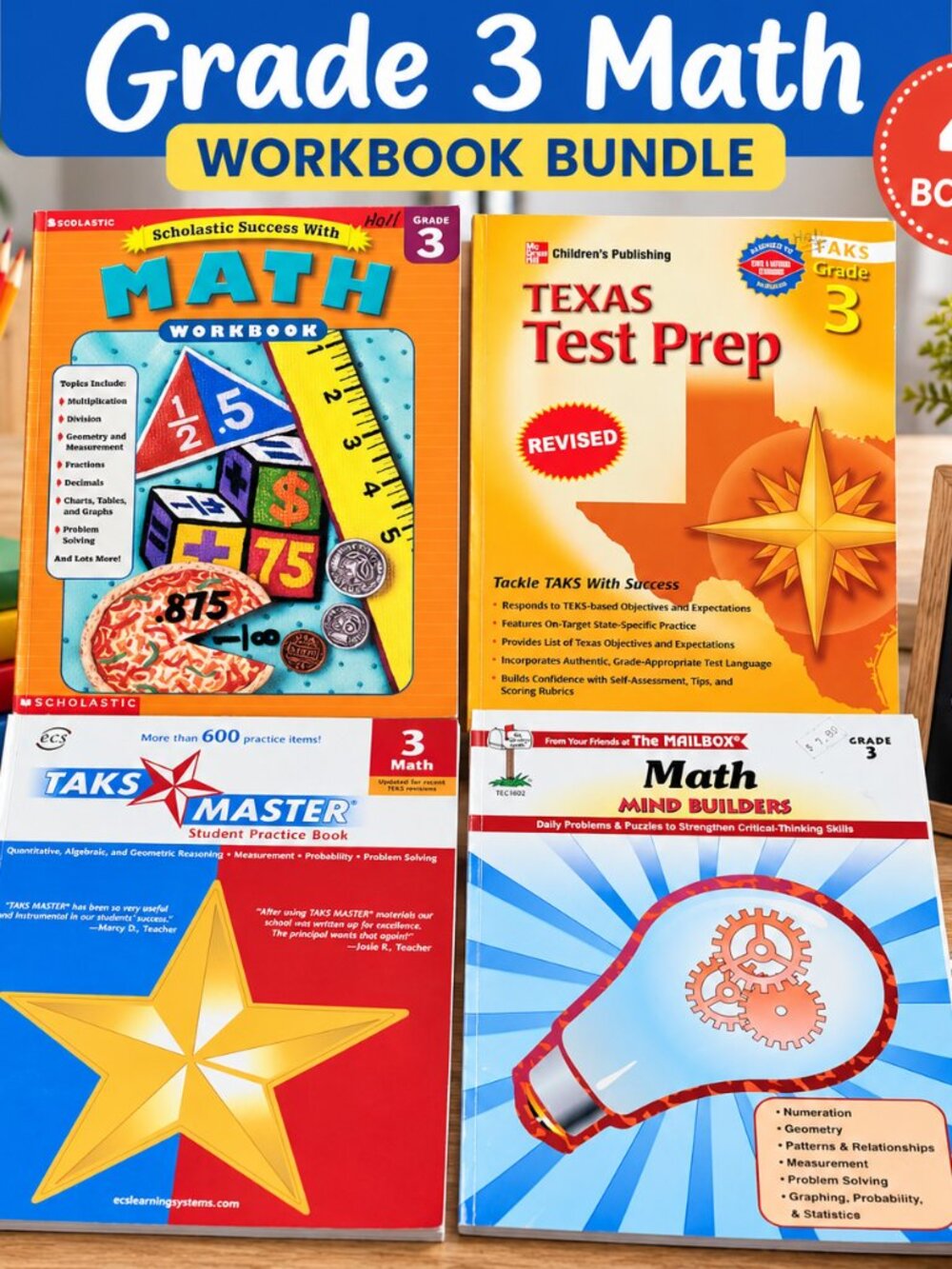 📚 Grade 3 Math Workbook Bundle – 4 Educational Books | Texas Test Prep & Math P - Picture 1 of 6